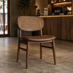 Wooden cafe chair with woven backrest for coffee shop furniture