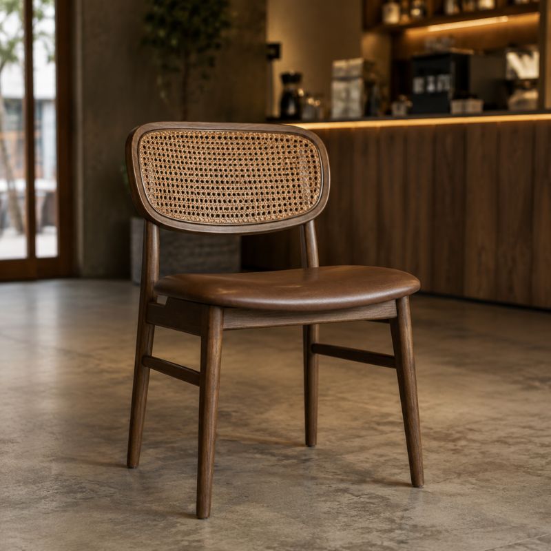 Wooden cafe chair with woven backrest for coffee shop furniture