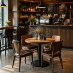 Custom cafe furniture with round table and wooden chairs