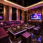 Custom purple tufted curved booth sofa in luxury KTV nightclub room