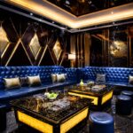 Blue Chesterfield nightclub booth sofa with LED marble table