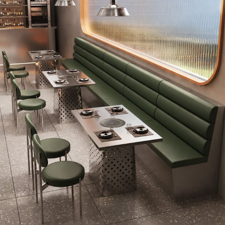 Hot pot tables for restaurants with booth seating and dining chairs