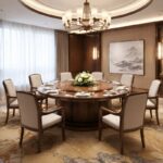 Hotel dining furniture with round table and upholstered chairs
