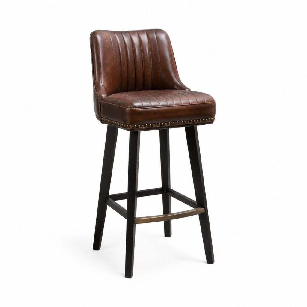 Modern upholstered home bar stool with armrests and leather upholstery
