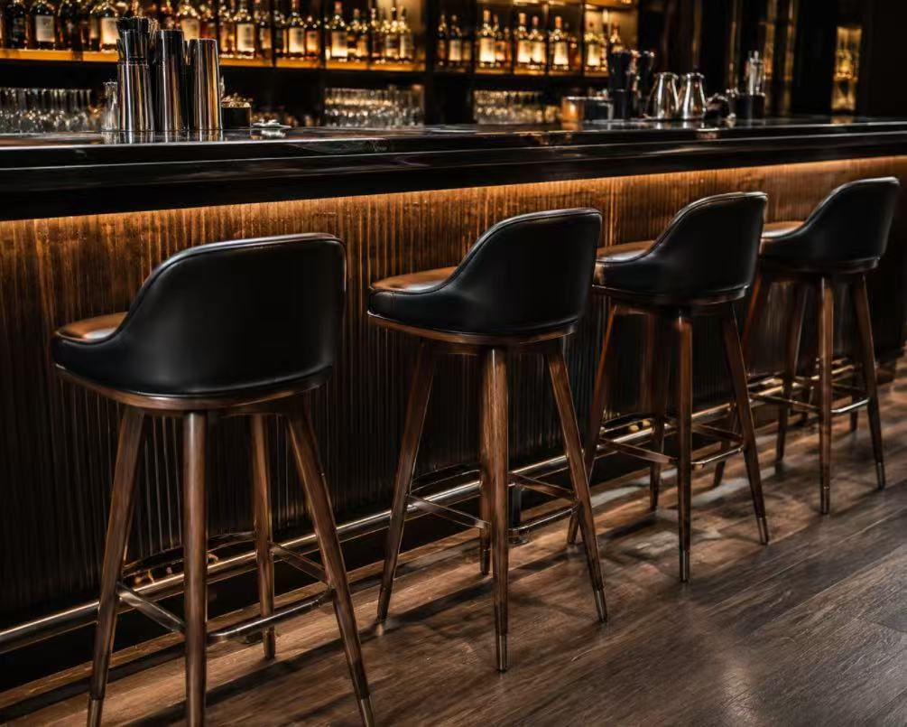 Contemporary upholstered home bar stool with ergonomic backrest