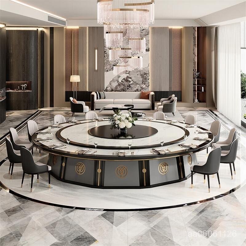 Marble round dining table with decorative base for banquet hall